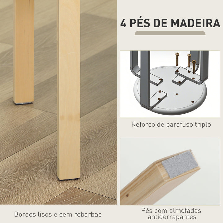 Conjunto de 4 Bancos Empilháveis Redondos Bancos Baixos de Cozinha com Assento Acolchoado para Sala de Jantar Quarto Escritório Sala Cinzento e Madeira
