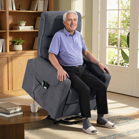 Poltrona de Massagem Relax Poltrona Levanta Pessoas com Reclinação Elétrica em até 135° com Controle Remoto e 8 Zonas de Massagem Estofado em Veludo Cotelê e Acolchoada 83x92x110 cm Cinza