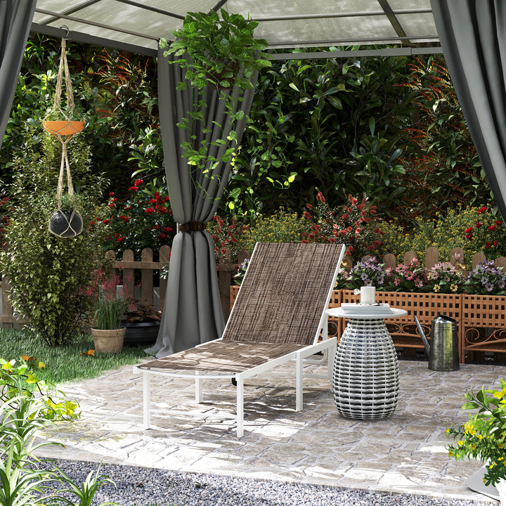 Espreguiçadeira Reclinável Espreguiçadeira Jardim com Rodas Encosto Ajustável em 5 Níveis e Estrutura de Aço Carga 120 kg para Pátio Varanda 166x60x84 cm Marrom