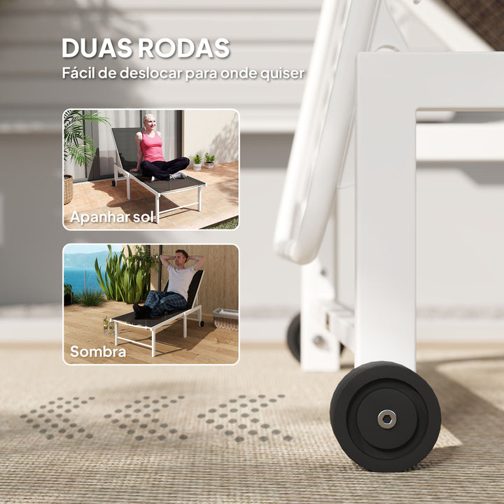 Espreguiçadeira Reclinável Espreguiçadeira Jardim com Rodas Encosto Ajustável em 5 Níveis e Estrutura de Aço Carga 120 kg para Pátio Varanda 166x60x84 cm Marrom