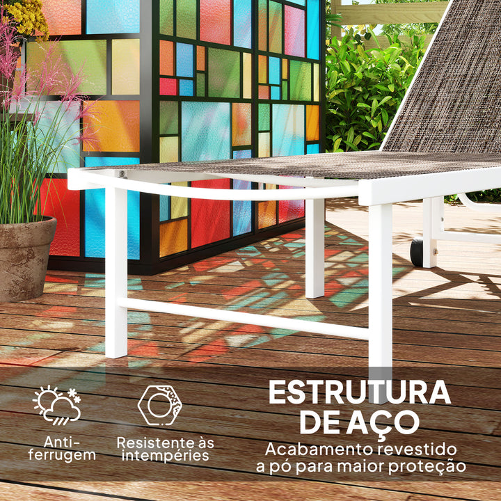 Espreguiçadeira Reclinável Espreguiçadeira Jardim com Rodas Encosto Ajustável em 5 Níveis e Estrutura de Aço Carga 120 kg para Pátio Varanda 166x60x84 cm Marrom