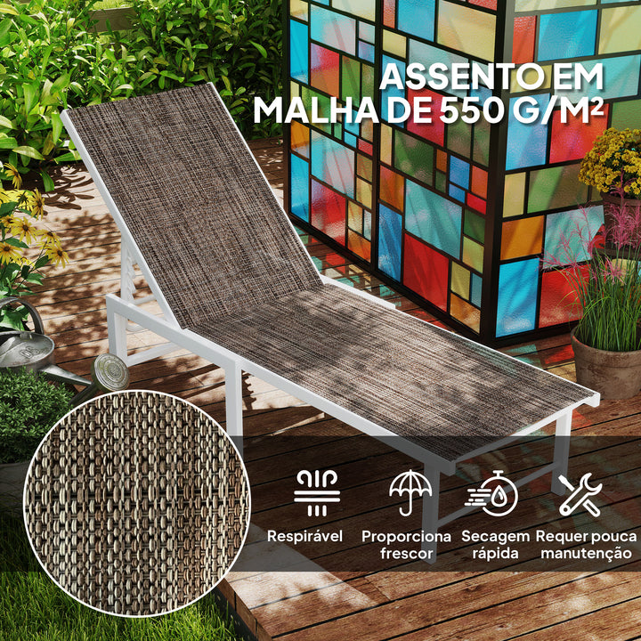 Espreguiçadeira Reclinável Espreguiçadeira Jardim com Rodas Encosto Ajustável em 5 Níveis e Estrutura de Aço Carga 120 kg para Pátio Varanda 166x60x84 cm Marrom