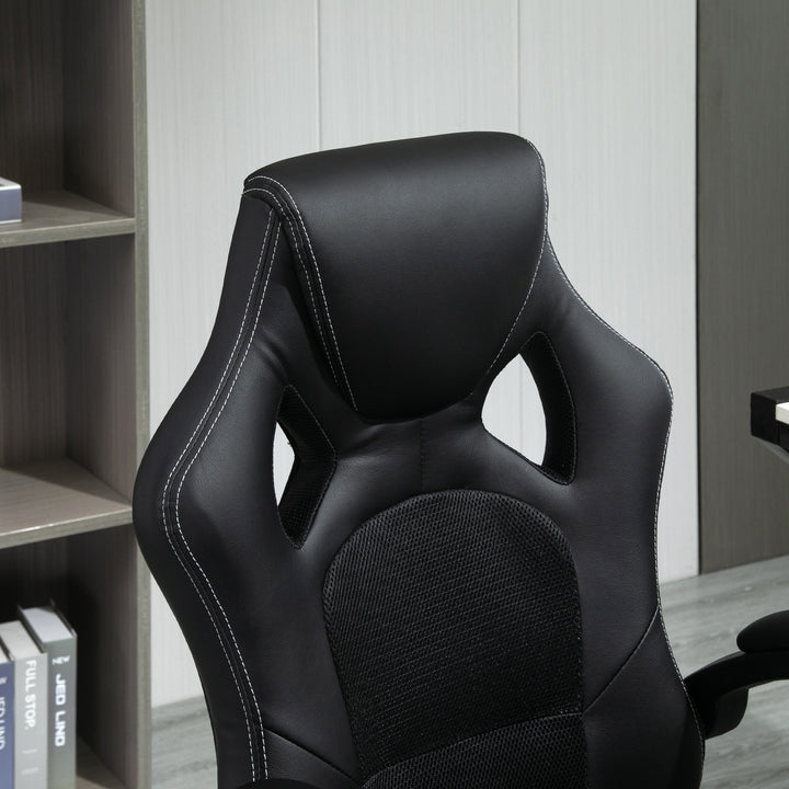 Cadeira de Escritório Ergonómica Cadeira de Escritório Giratória com Altura Ajustável Encosto Alto Estofado em Couro PU e Malha Transpirável 71x61x108-118cm Preto