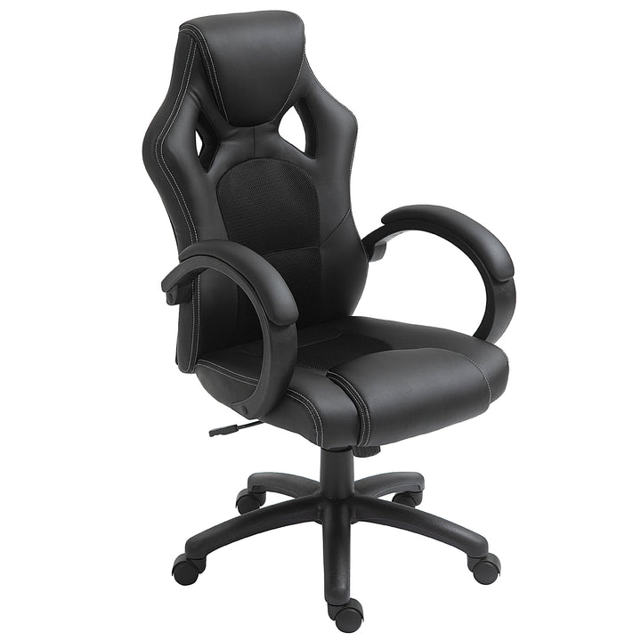 Cadeira de Escritório Ergonómica Cadeira de Escritório Giratória com Altura Ajustável Encosto Alto Estofado em Couro PU e Malha Transpirável 71x61x108-118cm Preto