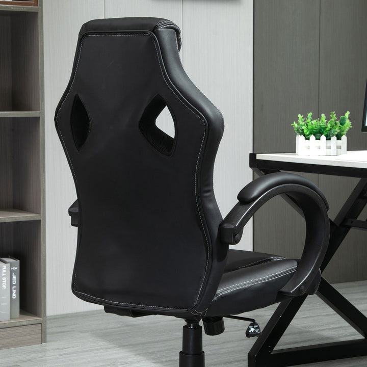 Cadeira de Escritório Ergonómica Cadeira de Escritório Giratória com Altura Ajustável Encosto Alto Estofado em Couro PU e Malha Transpirável 71x61x108-118cm Preto