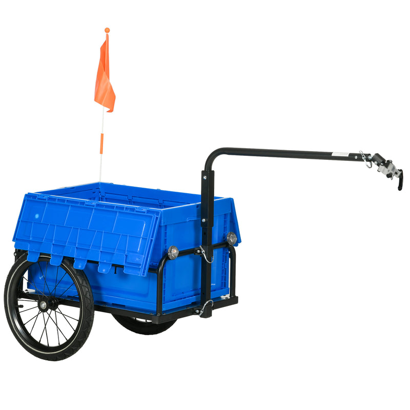 Reboque de Carga para Bicicleta Carrinho para Bicicleta com Caixa de Armazenamento Dobrável Alça Ajustável e Refletores Seguros Carga 40 kg 145x61x76/81 cm Azul