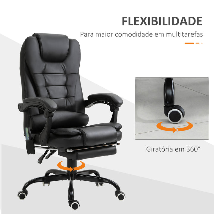 Cadeira de Massagem com 7 Pontos de Massagem Cadeira de Escritório Reclinável com Altura Ajustável Apoio para os Pés e Controlo Remoto 67x79x111-121 cm Preto