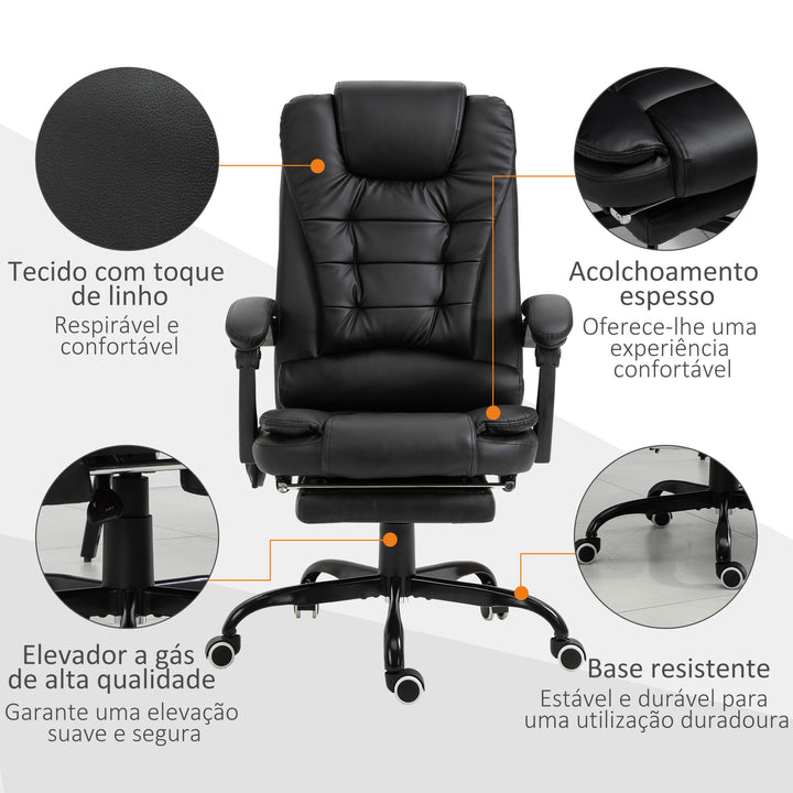 Cadeira de Massagem com 7 Pontos de Massagem Cadeira de Escritório Reclinável com Altura Ajustável Apoio para os Pés e Controlo Remoto 67x79x111-121 cm Preto