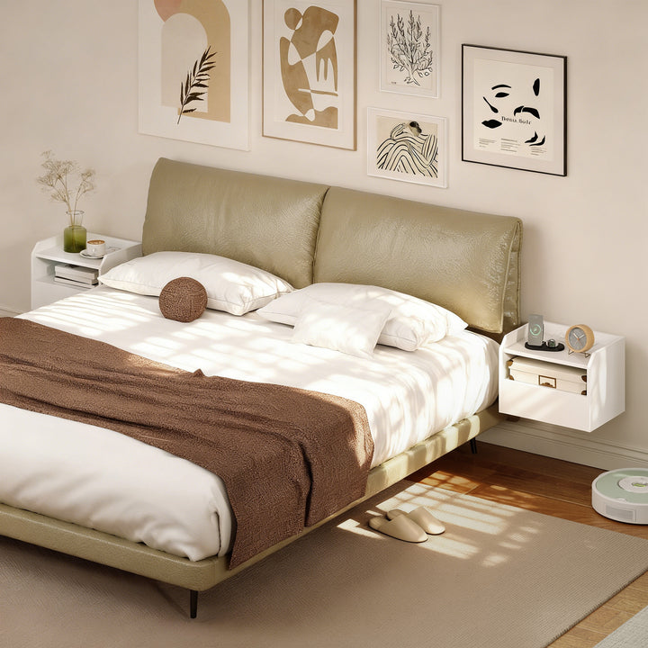 Conjunto de 2 Mesas de Cabeceira Flutuantes com Estação de Carregamento Mesas de Cabeceira para Quarto Gaveta Prateleira Aberta Montagem na Parede Estilo Moderno Sala de Estar 40x29x29 cm Branco
