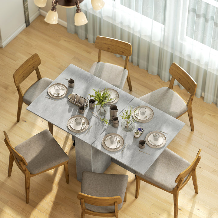 Mesa de Sala de Jantar Dobrável Mesa de Madeira com 2 Prateleiras de Armazenamento e Rodas para Cozinha 75x140x74 cm Cinza