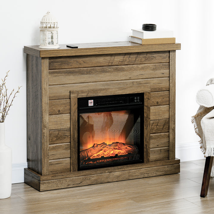 Lareira Elétrica 1800W Lareira Decorativa com Efeito de Chama Realista Controlo Remoto Temporizador Semanal Proteção Contra Sobreaquecimento para Ambientes de 30 m² 96,5x22x81,7 cm Efeito Madeira