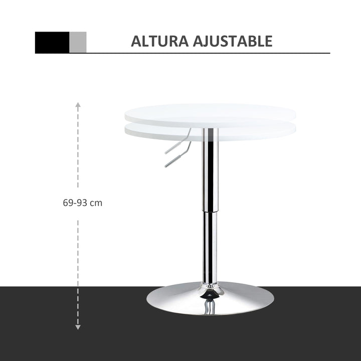 Mesa de bar ajustável em altura com base redonda e antideslizante para cozinha sala de jantar Ø60x69-93 cm Branco