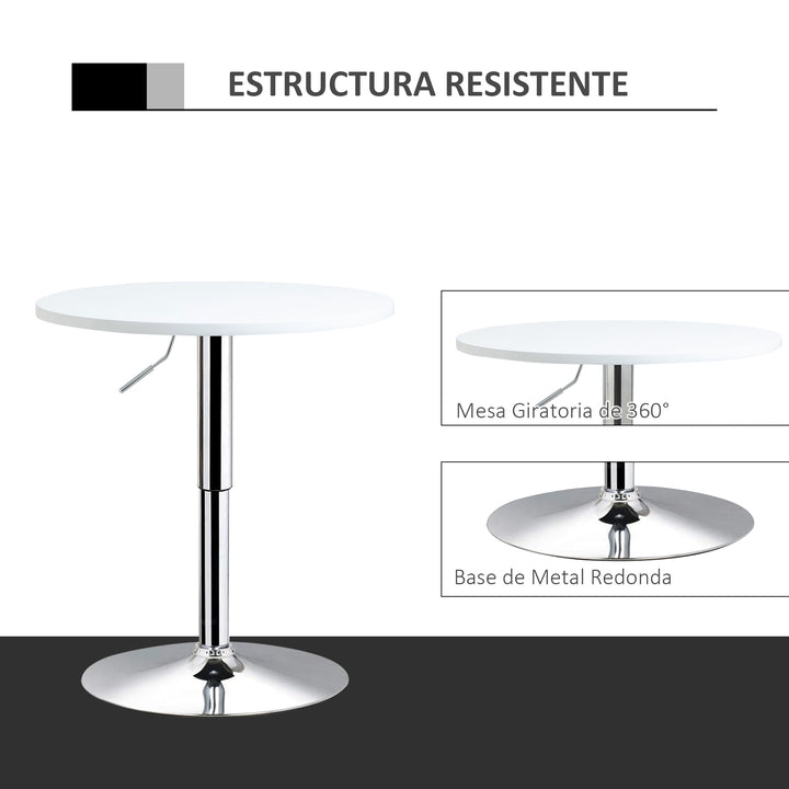 Mesa de bar ajustável em altura com base redonda e antideslizante para cozinha sala de jantar Ø60x69-93 cm Branco