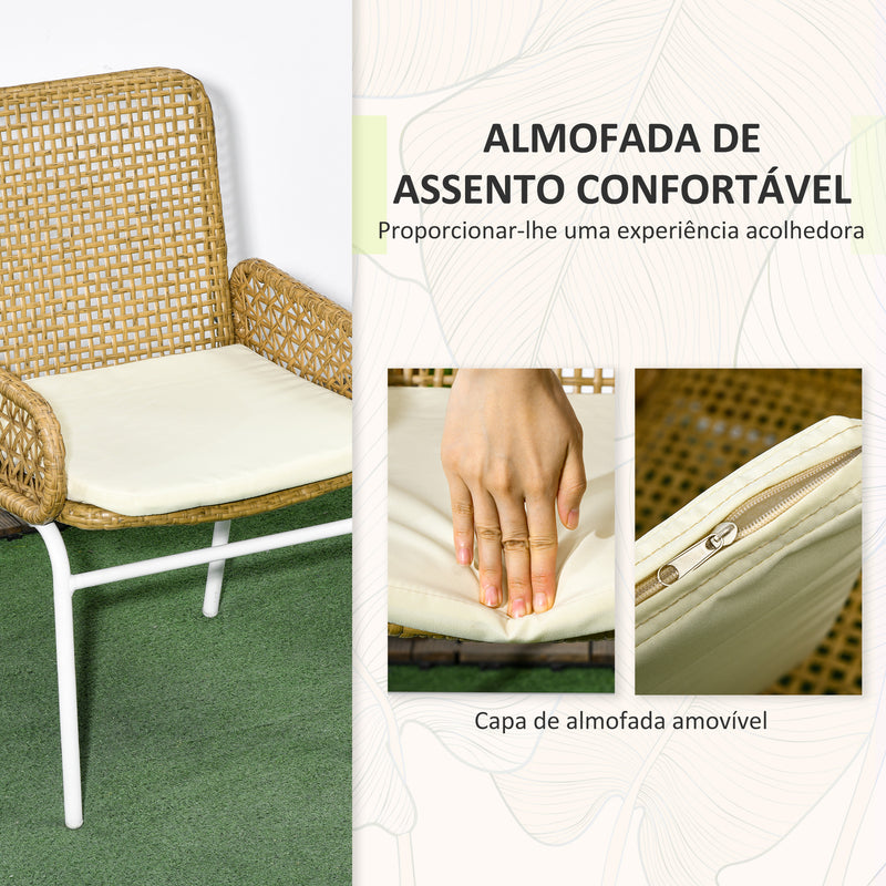 Conjunto de Mesa e Cadeiras para Exterior Conjunto de 3 Peças Inclui 2 Cadeiras e 1 Mesa de Centro de Vime com Almofadas para Terraço Pátio Natural