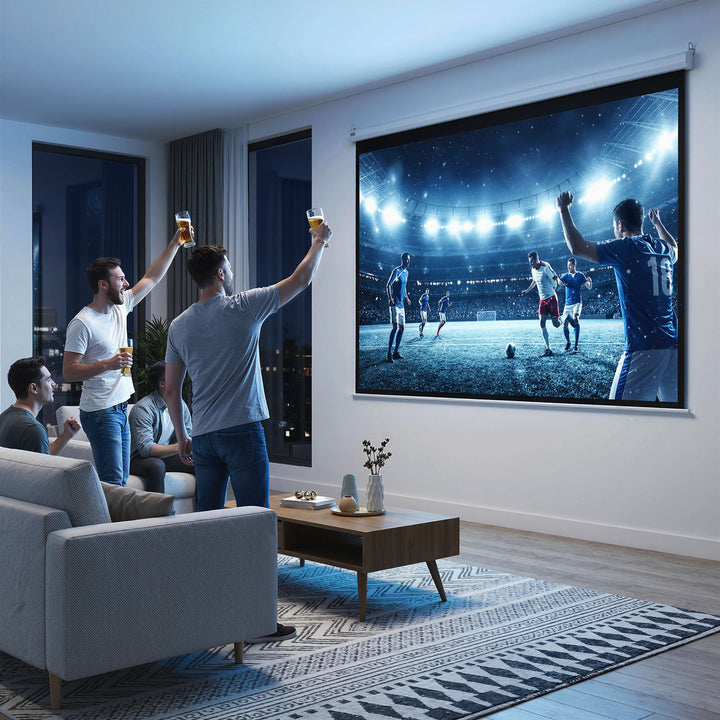 Tela de Projeção Elétrica 120 Polegadas Tela de Projeção Portátil Formato 4:3 com Comando à Distância para Interior e Exterior Cinema em Casa Pátio 244x183 cm Branco