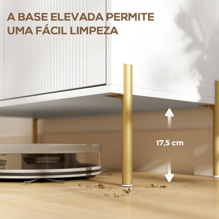 Aparador Moderno de 2 Portas Aparador de Sala de Estar com 3 Gavetas Prateleiras Ajustáveis Bancada com Efeito Mármore Pés em Aço para Cozinha Entrada Quarto 120x39,1x76 cm Branco