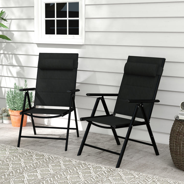 Conjunto de 2 Cadeiras de Campismo Dobráveis Cadeiras de Jardim com Apoios de Braços e Estrutura de Alumínio Capacidade de Carga 130 kg para Terraço e Praia 54x67x108 cm, Preto