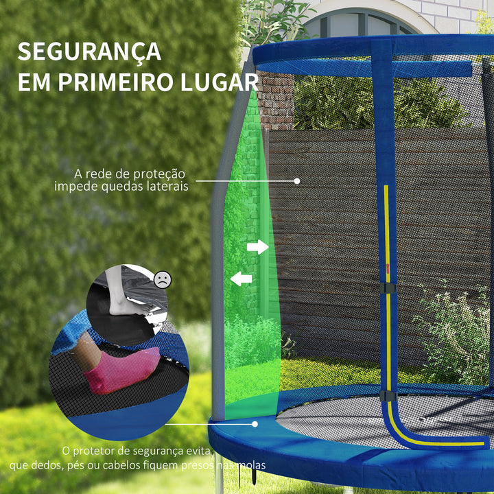 Trampolim Infantil Ø183 cm, para Crianças acima de 6 Anos com Rede de Segurança Barras Acolchoadas Capa de Segurança e Estrutura de Aço Interior e Exterior
