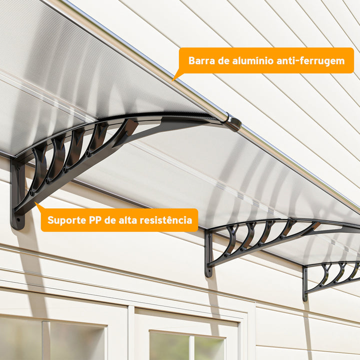 Marquise de proteção solar e chuva para portas de janelas toldo de policarbonato de 5mm Transparente 295x90x25 cm