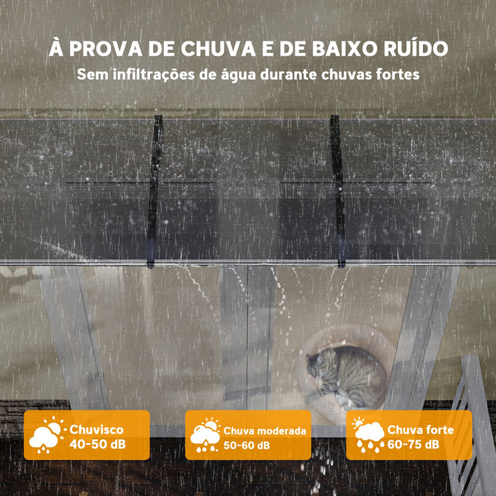 Marquise de proteção solar e chuva para portas de janelas toldo de policarbonato de 5mm Transparente 295x90x25 cm