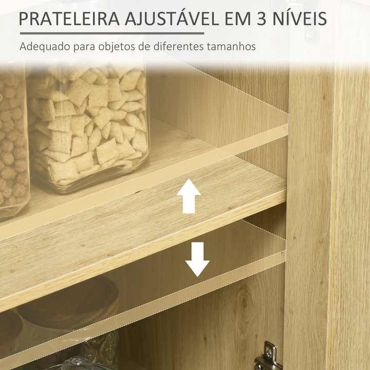 Aparador Sala de Estar de Estilo Cannage Móvel Buffet Auxiliar com 3 Portas de Vime Prateleiras Ajustáveis e Pés de Madeira para Sala de Estar Sala de Jantar 120x40x97 cm Madeira