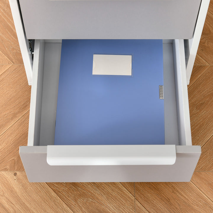 Armário de arquivo móvel para escritório com 3 gavetas Rodas de trava 40x40x63,5 cm Branco e cinza