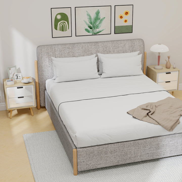 Conjunto de 2 Mesas de Cabeceira Modernas com 2 Gavetas de Deslizamento Silencioso Pés de Madeira para Quarto Sala de Estar 40x35x50 cm Branco Brilhante e Carvalho