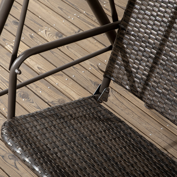 Banco Baloiço de Jardim Baloiço de Exterior com Toldo Ajustável Assento em Vime PE e Apoio para os Braços para Varanda Pátio Carga 240 kg 167x112x153 cm Marrom