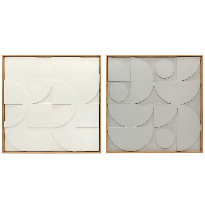 Decoração de Parede em Madeira 3D Conjunto de 2 Peças de Parede 80 cm com Padrões Geométricos Decoração Moderna para Sala Quarto Corredor Branco