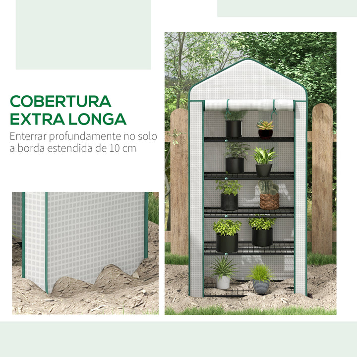 Estufa de Jardim de 5 Prateleiras Estufa Resistente com 1 Porta com Fecho de Correr Anti-UV Desenho Alargado e Prateleiras para Cultivo de Plantas em Terraço Pátio 90x49x193 cm Branco