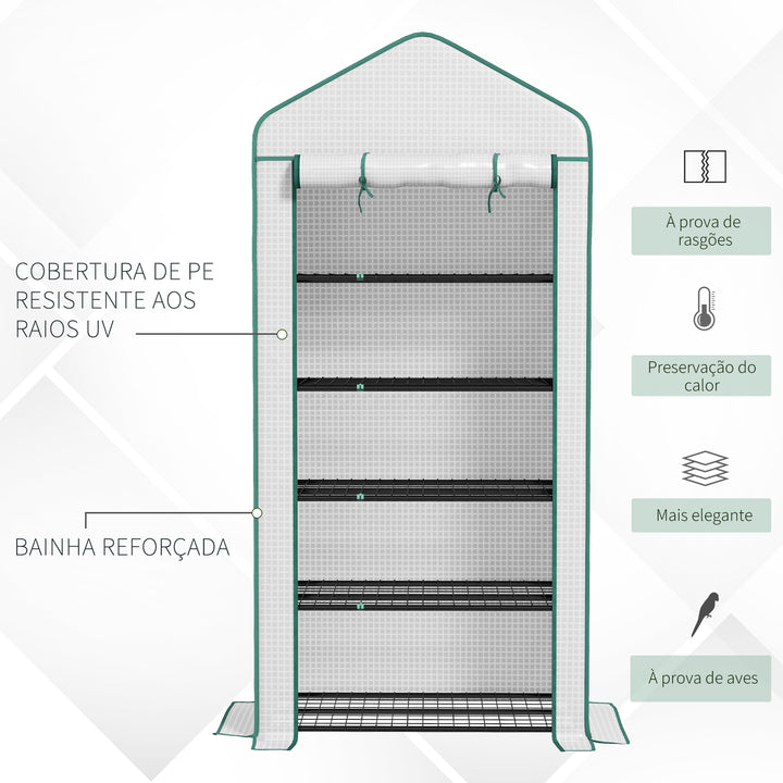 Estufa de Jardim de 5 Prateleiras Estufa Resistente com 1 Porta com Fecho de Correr Anti-UV Desenho Alargado e Prateleiras para Cultivo de Plantas em Terraço Pátio 90x49x193 cm Branco