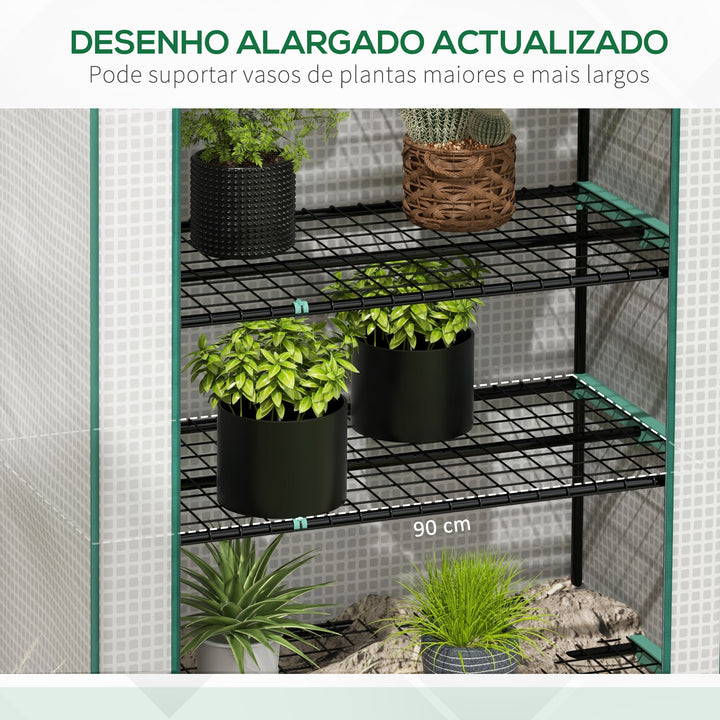Estufa de Jardim de 5 Prateleiras Estufa Resistente com 1 Porta com Fecho de Correr Anti-UV Desenho Alargado e Prateleiras para Cultivo de Plantas em Terraço Pátio 90x49x193 cm Branco