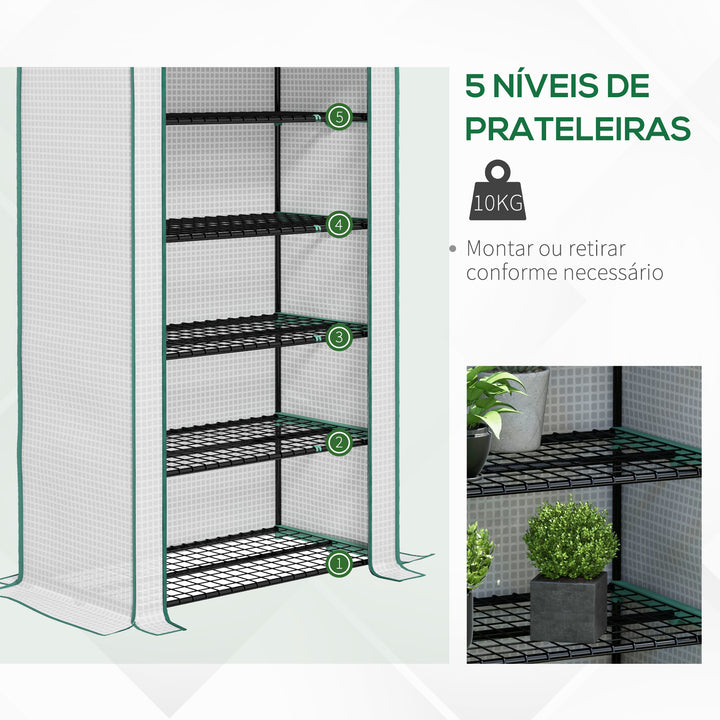 Estufa de Jardim de 5 Prateleiras Estufa Resistente com 1 Porta com Fecho de Correr Anti-UV Desenho Alargado e Prateleiras para Cultivo de Plantas em Terraço Pátio 90x49x193 cm Branco