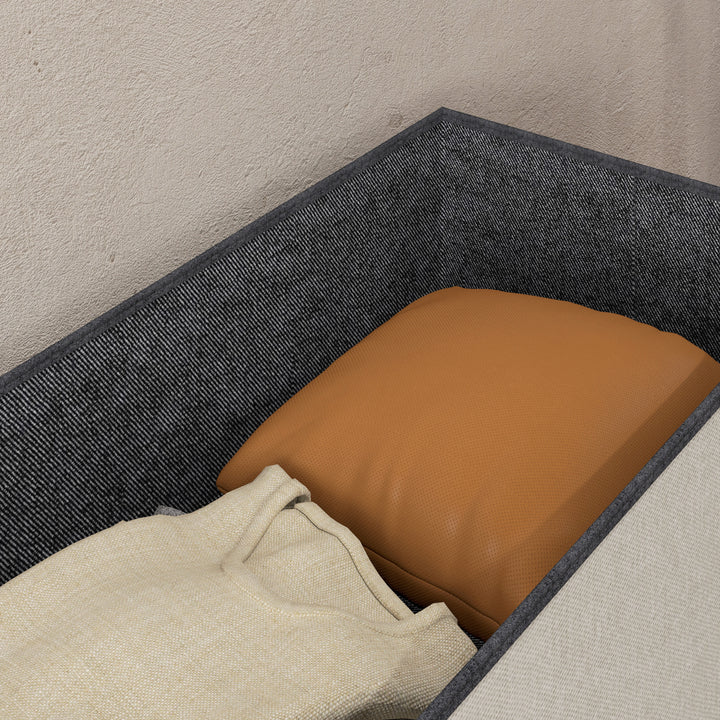 Banco com Armazenamento 84 L Banco de Arrumação Dobrável 76x38x38 cm Estofado em Linho Sintético Baú de Arrumação Capacidade 120 kg Banco para Sala de Estar Quarto Entrada Creme