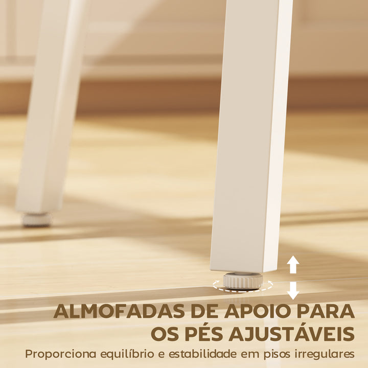 Mesa Alta de Cozinha Redonda com Prateleira de Armazenamento Mesa Alta de Bar Moderna para 2 Pessoas com Estrutura de Metal 55x55x95 cm Madeira e Branco