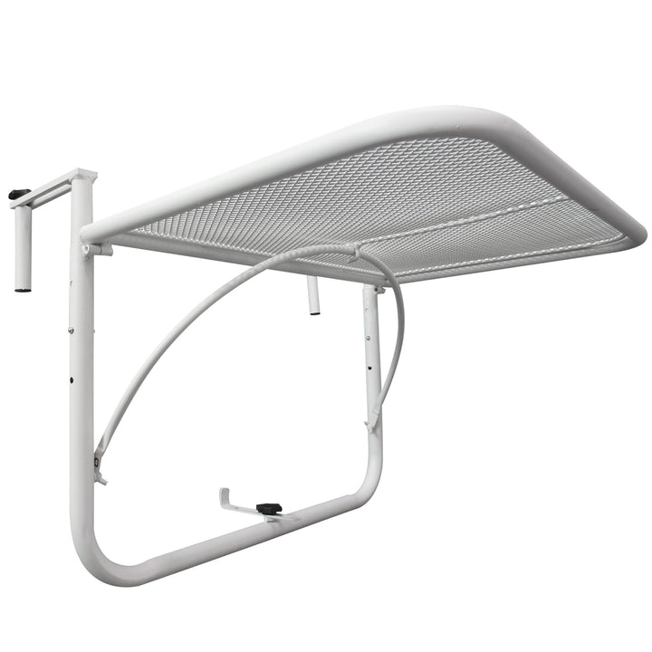 Mesa Suspensa para Varanda com Braço Regulável e Altura Ajustável em 3 Posições Estrutura de Metal Carga Máxima 30 kg 60x56,5x45 cm Branco