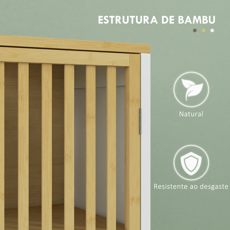 Móvel para Lavatório Pousar Armário de Bambu para Casa de Banho com Porta Dupla e Prateleira Ajustável Carga 30 kg 60x30x70 cm Natural e Branco