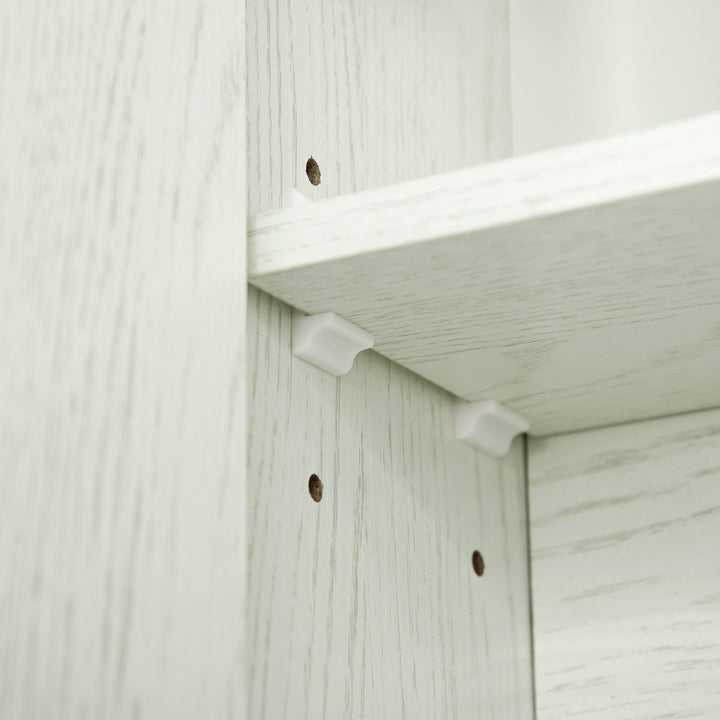 Armário de Casa de Banho com Espelho Armário de Parede com 3 Portas Prateleira Ajustável e Compartimento Móvel de Casa de Banho Suspenso 90x15x75 cm Madeira Clara