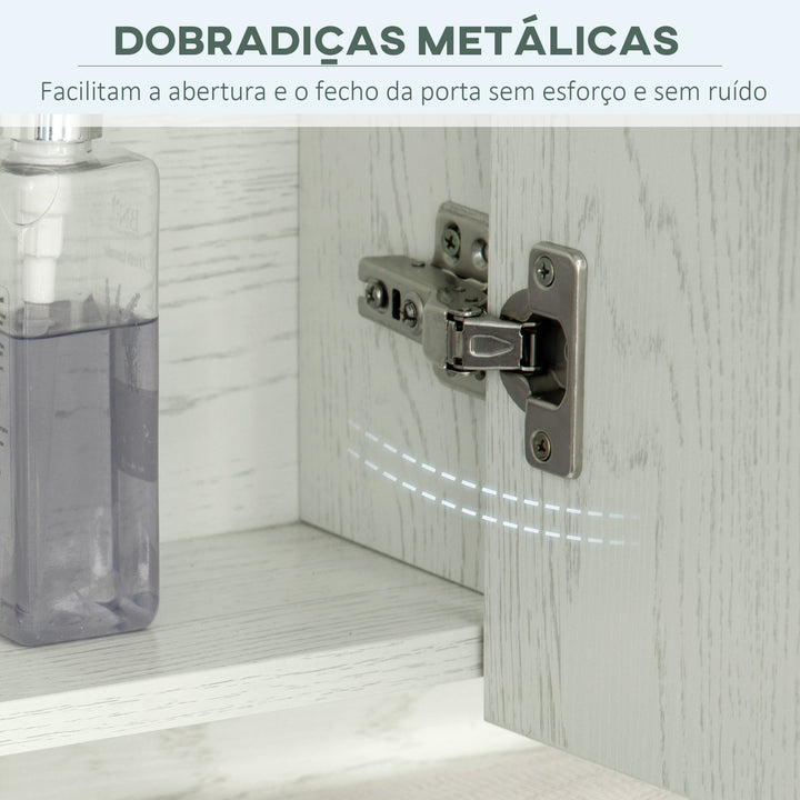 Armário de Casa de Banho com Espelho Armário de Parede com 3 Portas Prateleira Ajustável e Compartimento Móvel de Casa de Banho Suspenso 90x15x75 cm Madeira Clara