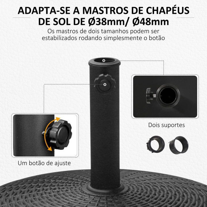 Base para Chapéu de Sol Redonda Ø52 cm Suporte com Rodas e Peso de 22,7 kg Compatível com Postes Ø38 mm e Ø48 mm Ideal para Jardim, Pátio e Terraço Preto