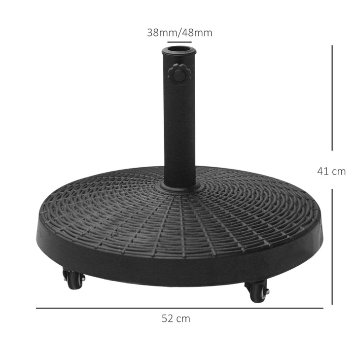 Base para Chapéu de Sol Redonda Ø52 cm Suporte com Rodas e Peso de 22,7 kg Compatível com Postes Ø38 mm e Ø48 mm Ideal para Jardim, Pátio e Terraço Preto