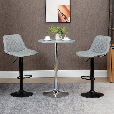 Conjunto de Bancos de Bar Estofados em PU Bancos Altos de Sala de Jantar com Altura Ajustável Assento Giratório e Apoio para os Pés Carga Máxima 120kg 46,5x51x86-106 cm Cinzento