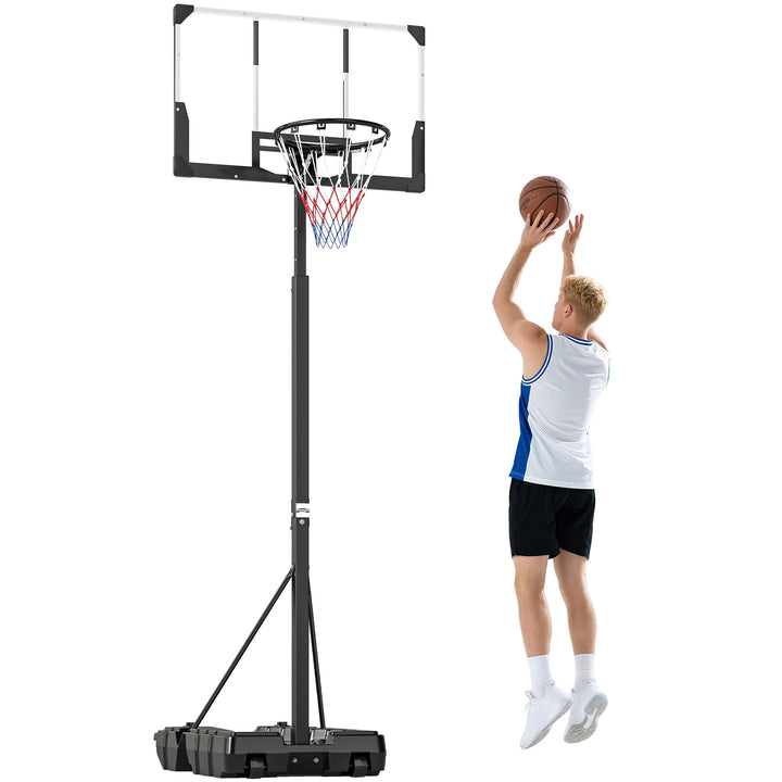 Tabela de Basquetebol para Exterior com Altura Ajustável 230-305 cm Portátil com Estrutura Dobrável Painel Inquebrável Rodas e Base Preenchível para Adolescentes e Adultos 120x70x300-375 cm Preto