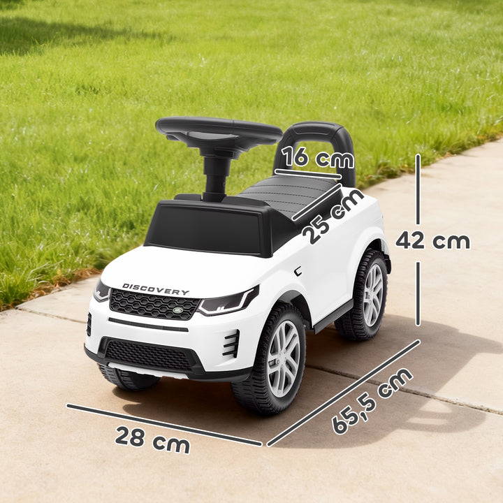 Carro Andador Infantil com Licença de Land Rover Carro Andador para Crianças de 18-36 Meses com Armazenamento Volante Buzina Sons de Motor 65,5x28x42 cm Branco