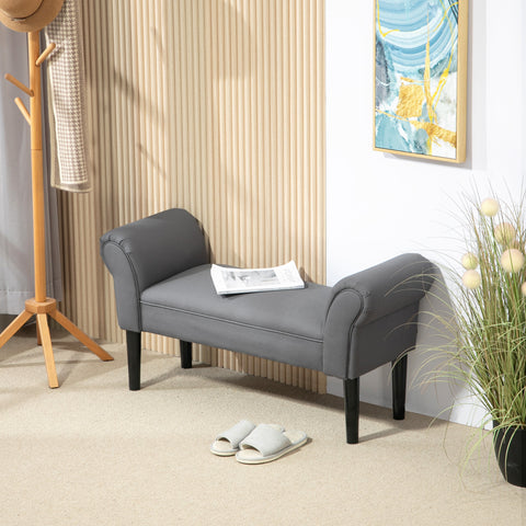 Banco para Pé de Cama Banco Estofado em Linho Sintético com Pés de Madeira Braços e Assento Acolchoado Estilo Moderno para Quarto Entrada Corredor Cinzento Escuro