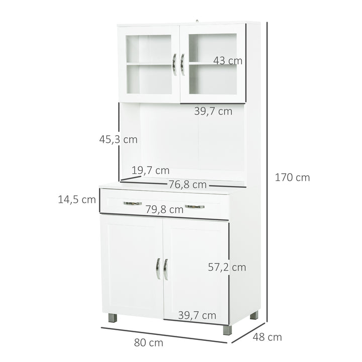 Armário de cozinha com prateleiras internas ajustáveis ??e gaveta 80x48x170 cm Branco