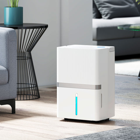 Desumidificador 35L/Dia para Áreas de 40-90 m² Indicador de Humidade Depósito de 5,5 Litros Drenagem Contínua Temporizador 24h Ecrã LED Secagem de Roupa 35,5x27,5x52,2 cm Branco