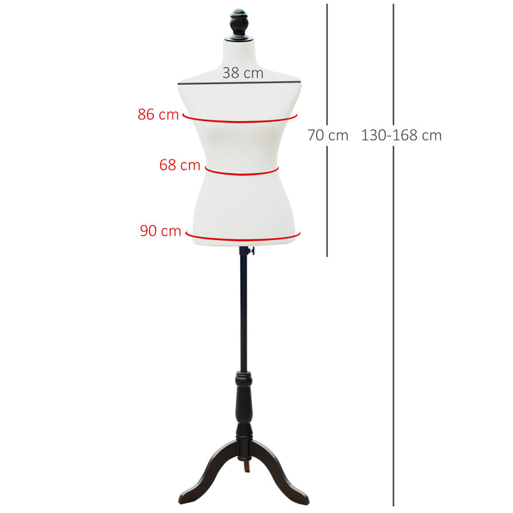 Manequim Feminino de Costura Busto de Senhora para Modistas Exibição Altura Ajustável a 130-168cm Branco