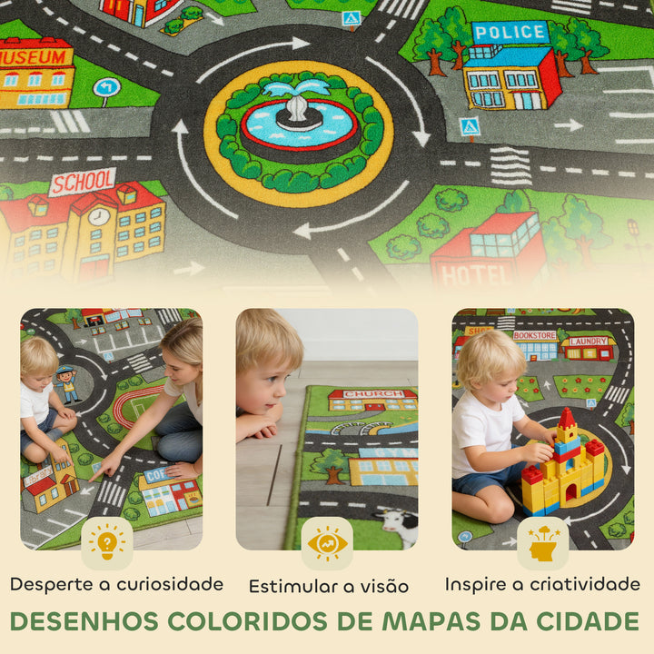 Tapete Infantil Estrada de Cidade 200x150 cm Tapete Educativo Antiderrapante para Bebés para Sala e Quarto Textura Suave Multicor