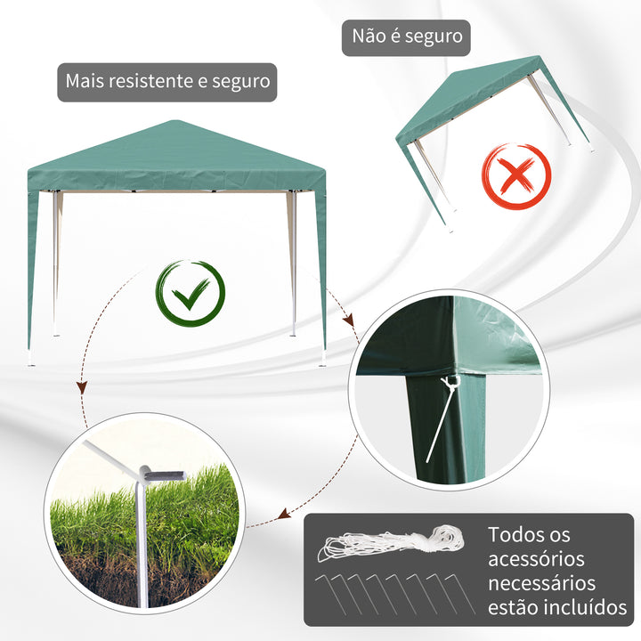 Tenda Dobrável 2,95x2,95 cm com Bolsa de Transporte Altura Ajustável Anti-UV e Impermeável para Terraço Pátio e Praia Verde